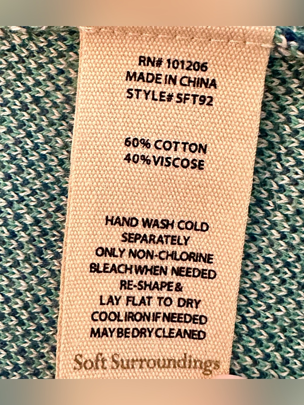 🌟 Soft Surroundings Teal & Navy Open-Front Patterned Sweater - Picture 4 of 5
